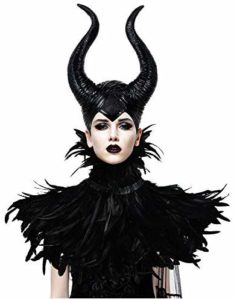 HOMELEX Gothic Black Crow Costume Feather Cape Shawl with Maleficent Horns Set