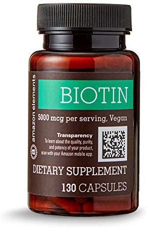 Amazon Elements Vegan Biotin 5000 mcg - Hair, Skin, Nails - 130 Capsules (4 month supply)