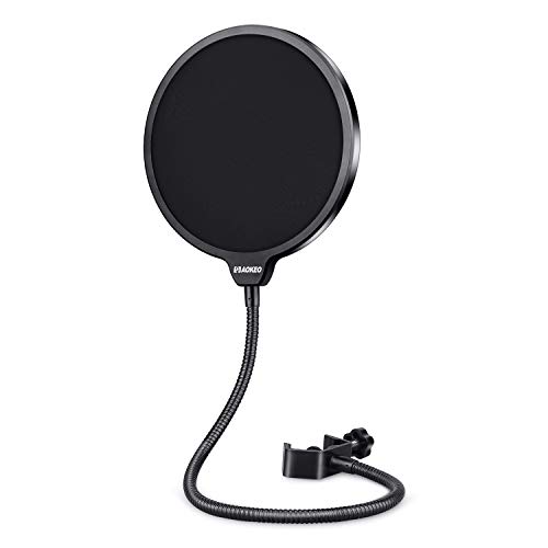 Aokeo Professional Microphone Pop Filter Mask Shield For Blue Yeti and Any Other Microphone, Dual Layered Wind Pop Screen With A Flexible 360° Gooseneck Clip Stabilizing Arm