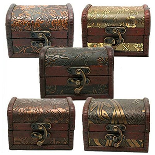 Baost 1Pc Vintage Metal Lock Wooden Storage Box Jewelry Treasure Organizer Chest Case Gift Box (Random)