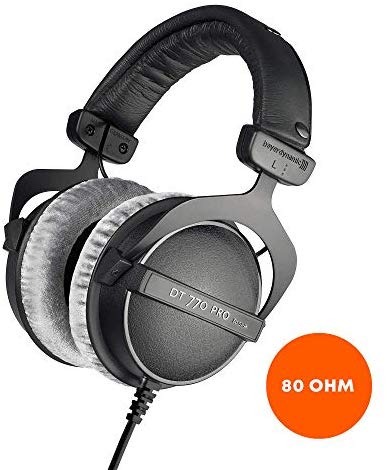 beyerdynamic DT 770 PRO 80 Ohm Over-Ear Studio Headphones in black. Enclosed design, wired for professional recording and monitoring