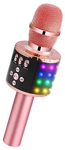 BONAOK Wireless Bluetooth Karaoke Microphone with Controllable LED Lights, Portable Handheld Karaoke Speaker Machine Christmas Birthday Home Party for Android/iPhone/PC or All Smartphone(Q78Rose Gold)