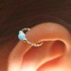 Cartilage Earring Hoop - 20G Sterling Silver helix piercing ear ring - white opal cartilage earring, silver cartilage hoop image