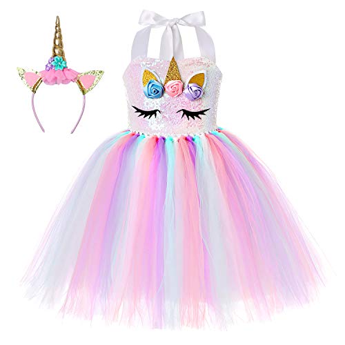 Cuteshower Girl Unicorn Costume, Baby Unicorn Tutu Dress Outfit Princess Party Costumes with Headband and Wings