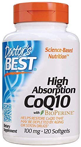 Doctor's Best High Absorption CoQ10 with BioPerine, Gluten Free, Naturally Fermented, Heart Health, Energy Production,100 mg 120 Softgels