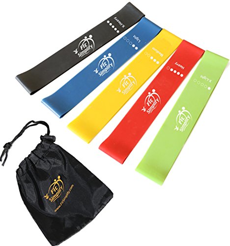 Fit Simplify Resistance Loop Exercise Bands with Instruction Guide, Carry Bag, EBook and Online Workout Videos, Set of 5 image