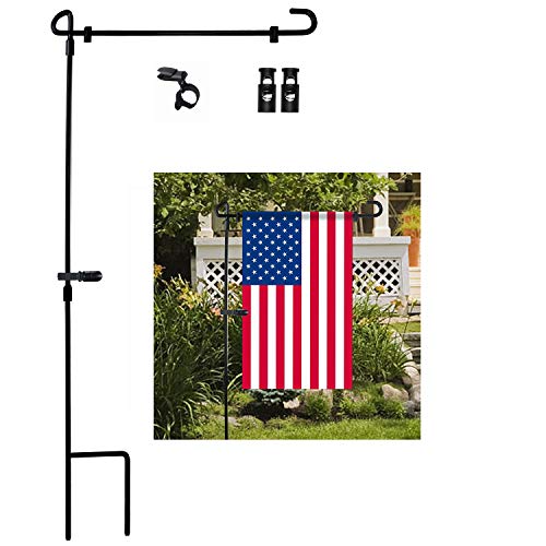 Garden Flag Stand, Premium Garden Flag Pole Holder Metal Powder-Coated Weather-Proof Paint with one Tiger Anti-Wind Clip and Two Anti-Wind Spring Stoppers Without Flag