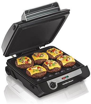 Hamilton Beach 3-in-1 Indoor Grill and Electric Griddle Combo and Bacon Cooker, Opens 180 Degrees to Double Cooking Space, Removable Nonstick Grids, (25600) image
