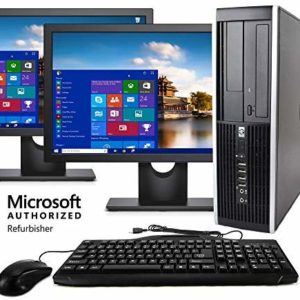 HP Elite Desktop Computer, Intel Core i5 3.1GHz, 8GB RAM, 1TB SATA HDD, Keyboard & Mouse, Wi-Fi, Dual 19in LCD Monitors (Brands Vary), DVD-ROM, Windows 10, (Renewed) image