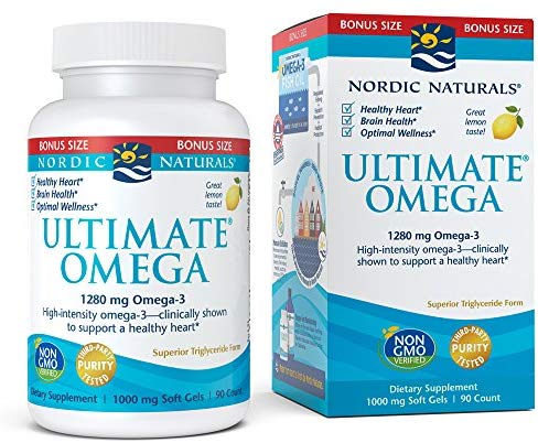 Nordic Naturals Ultimate Omega SoftGels - Concentrated Omega-3 Burpless Fish Oil Supplement with More DHA & EPA, Supports Heart Health, Brain Development and Overall Wellness, Lemon Flavor, 90 Count