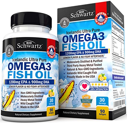 Omega 3 Fish Oil Supplement – Immune & Heart Support Benefits– Promotes Joint, Eye, Brain & Skin Health - Non GMO Triglyceride Softgels - Lemon Flavor EPA 1200mg, DHA 900mg Fatty Acids Gluten Free