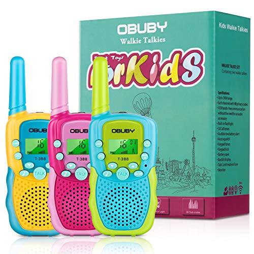 Walkie Talkies for Kids, 22 Channels 2 Way Radio Kid Gift Toy 3 Miles Long Range with Backlit LCD Flashlight Best Gifts Toys for Boys and Girls to Outside Adventure, Camping 3 Pack (Blue&Pink&Yellow)