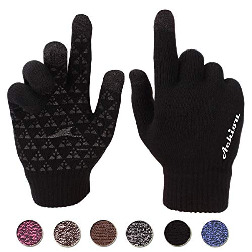Achiou Winter Knit Gloves Touchscreen Warm Thermal Soft Lining Elastic Cuff Texting Anti-Slip 3 Size Choice for Women Men image