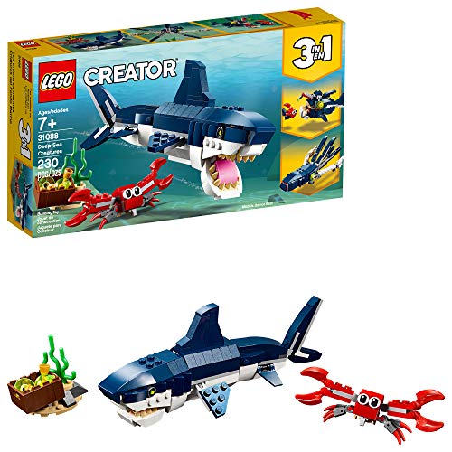 LEGO Creator 3in1 Deep Sea Creatures 31088 Make a Shark, Squid, Angler Fish, and Crab with this Sea Animal Toy Building Kit  (230 Pieces) image