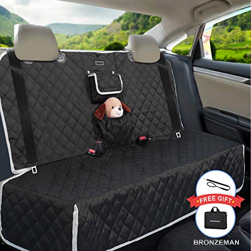 Mambolin BRONZEMAN 100% Waterproof Bench Car Seat Protector - Tissue Box & Storage Bag Car Seat Protector, Heavy-Duty and Anti-Slip Back Seat Cover for Dogs and Kids,Universal Size for Car, Truck or SUVs