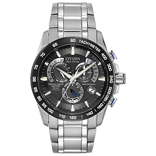 Mambolin Citizen Men's Eco-Drive Titanium Perpetual Chrono Atomic Timekeeping Watch with Date, AT4010-50E