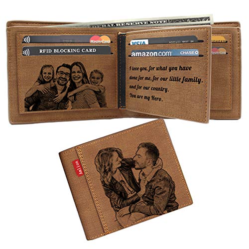 Mambolin Custom Engraved Wallet,Personalized Photo Monogram RFID Wallets for Men,Husband,Dad,Son,Personalized Gifts