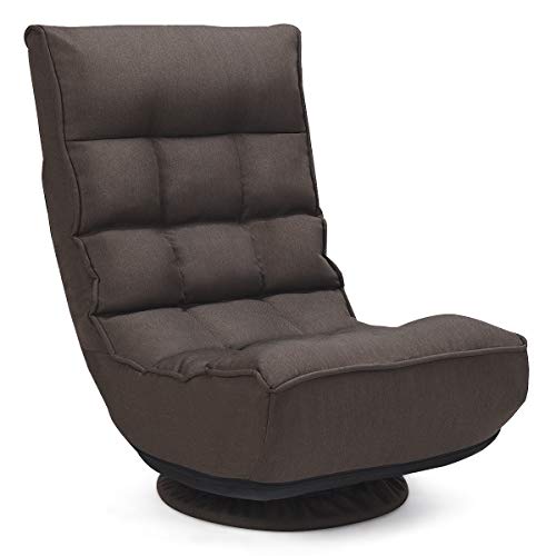 Mambolin Giantex 360 Degree Swivel Gaming Chair, 4-Position Adjustable Folding Floor Chair, Nearly 300lb Spring Support, Comfortable Padded Backrest, Lazy Sofa Chair Game Rocker for Teens Adults (Coffee)