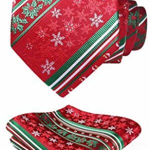 HISDERN Christmas Tie for Men, Holiday Season Party Necktie & Pocket Square Set image