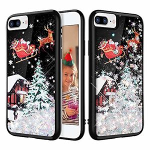 iPhone 7 Plus Case, Caka Glitter Case Christmas Bling Flowing Floating Luxury Liquid Sparkle Soft TPU Glitter Snowflake Black Case for iPhone 6 Plus 6S Plus 7 Plus 8 Plus (5.5 inch) (Silver) image