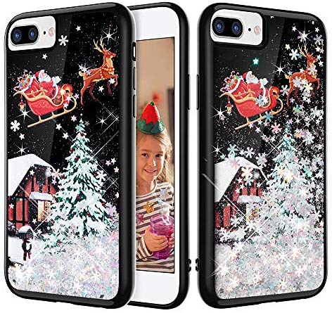 Mambolin iPhone 7 Plus Case, Caka Glitter Case Christmas Bling Flowing Floating Luxury Liquid Sparkle Soft TPU Glitter Snowflake Black Case for iPhone 6 Plus 6S Plus 7 Plus 8 Plus (5.5 inch) (Silver)