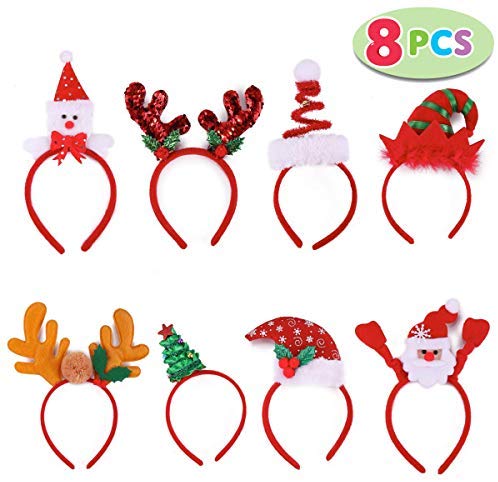 JOYIN Pack of 8 Christmas Headbands with Different Designs for Christmas and Holiday Parties (ONE Size FIT ALLL) image