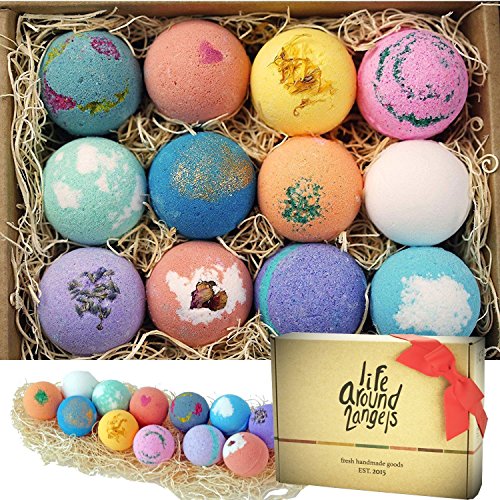 Mambolin LifeAround2Angels Bath Bombs Gift Set 12 USA made Fizzies, Shea & Coco Butter Dry Skin Moisturize, Perfect for Bubble & Spa Bath. Handmade Birthday Mothers day Gifts idea For Her/Him, wife, girlfriend