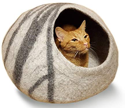 Mambolin MEOWFIA Premium Cat Bed Cave (Large) - Eco Friendly 100% Merino Wool Beds for Cats and Kittens