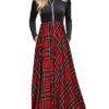MEROKEETY Women's Plaid Long Sleeve Empire Waist Full Length Maxi Dress with Pockets image