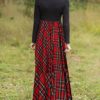 MEROKEETY Women's Plaid Long Sleeve Empire Waist Full Length Maxi Dress with Pockets image