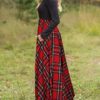 MEROKEETY Women's Plaid Long Sleeve Empire Waist Full Length Maxi Dress with Pockets image