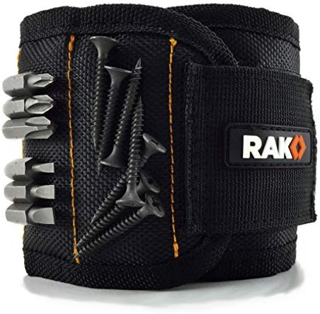 RAK Magnetic Wristband with Strong Magnets for Holding Screws, Nails, Drill Bits - Best Unique Christmas Gift for Men, DIY Handyman, Father/Dad, Husband, Boyfriend, Him, Women (Black) image