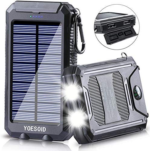 Mambolin Solar Charger 20000mAh YOESOID Portable Solar Power Bank with Dual USB Output Waterproof External Battery Pack Compatible Most Smart Phones, Tablets and More