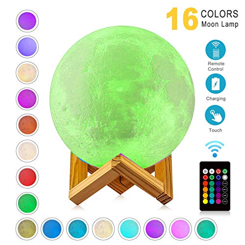 Mambolin Super Large Moon Lamp with Time Setting and Stand 3D Print LED 16 Colors Hung Up Decorative Luna Lights for Birthday Party Kids Christmas Gifts, Halloween Decorations (9.6 inch)