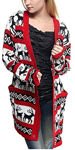 Mambolin v28 Womens Oversized Christmas Reindeer Cardigan