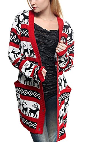 v28 Womens Oversized Christmas Reindeer Cardigan image