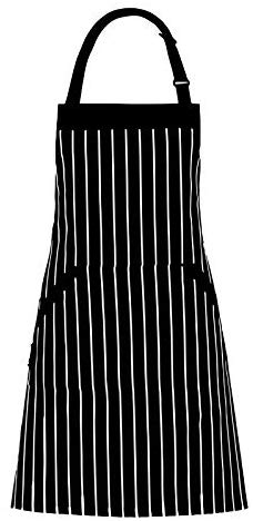 Mambolin Adjustable Bib Apron with Pockets - Extra Long Ties, Commercial Grade, Unisex - Black/White Pinstripe (33 x 27 Inches) - Homwe