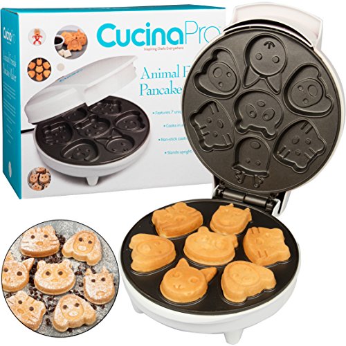 Mambolin CucinaPro Animal Mini Waffle Maker- Makes 7 Fun, Different Shaped Pancakes - Electric Non-Stick Waffler