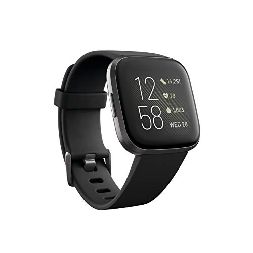 Mambolin Fitbit Versa 2 Health & Fitness Smartwatch with Heart Rate, Music, Alexa Built-in, Sleep & Swim Tracking, Black/Carbon, One Size (S & L Bands Included)