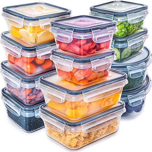 Mambolin Fullstar (12 Pack) Food Storage Containers with Lids - Black Plastic Food Containers with Lids - Plastic Containers with Lids - Airtight Leak Proof Easy Snap Lock and BPA-Free Plastic Container Set