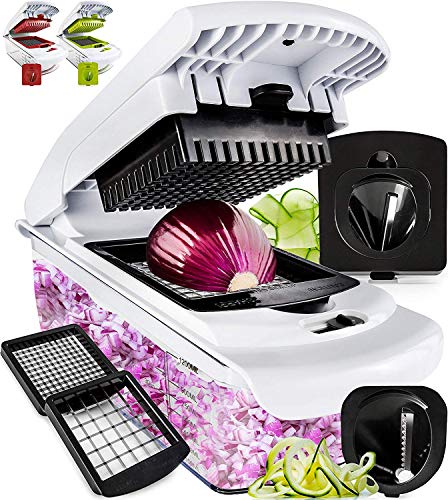 Mambolin Fullstar Vegetable Chopper - Spiralizer Vegetable Slicer - Onion Chopper with Container - Pro Food Chopper - Slicer Dicer Cutter - 4 Blades