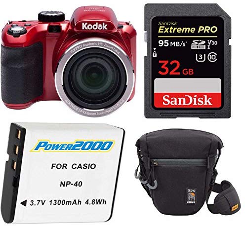 Mambolin KODAK PIXPRO AZ421 16MP Digital Camera (Red) with Holster Case and 32GB SD Card Bundle