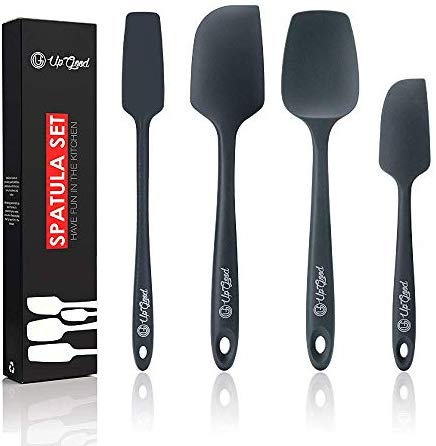 Mambolin Silicone Spatula Set | 4 Versatile Tools Created for Cooking, Baking and Mixing | One Piece Design, Non-Stick & Heat Resistant | Strong Stainless Steel Core (UpGood Kitchen Utensils, Formal Grey)