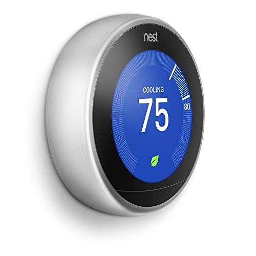 Google, T3007ES, Nest Learning Thermostat, 3rd Gen, Smart Thermostat, Stainless Steel, Works With Alexa