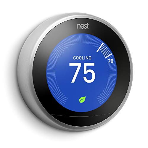 Google, T3007ES, Nest Learning Thermostat, 3rd Gen, Smart Thermostat, Stainless Steel, Works With Alexa