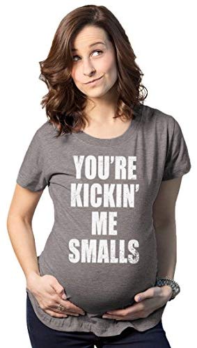 Maternity Kickin' Me Smalls Funny T Shirts Pregnancy Shirts to Announce Novelty T Shirt