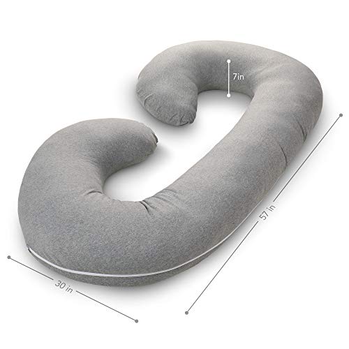 PharMeDoc Pregnancy Pillow with Jersey Cover, C Shaped Full Body Pillow Grey - Includes Travel Bag for Grey Color ONLY