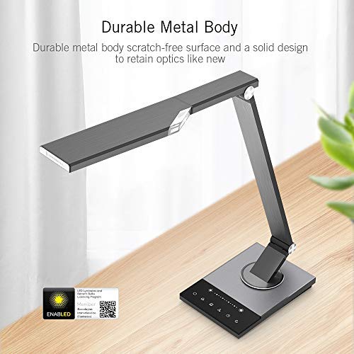 TaoTronics TT-DL16 Stylish Metal LED Desk Lamp, Office Light with 5V/2A USB Port, 5 Color Modes, 6 Brightness Levels, Touch Control, Timer, Night Light, Philips EnabLED Licensing Program