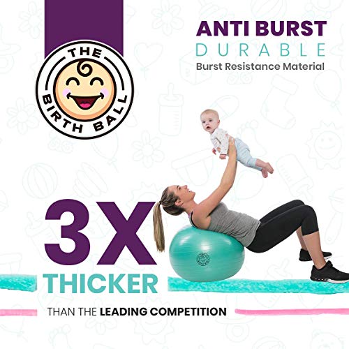 The Birth Ball - Birthing Ball for Pregnancy & Labor - 18 Page Pregnancy Ball Exercises Guide by Trimester - Non Slip Socks - How to Dilate, Induce, Reposition Baby for Mom
