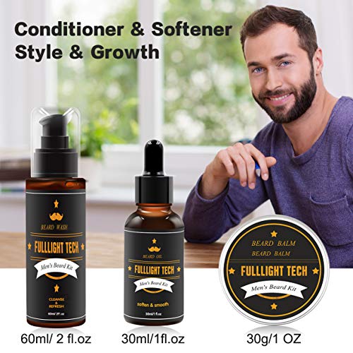 Beard Kit for Men Grooming & Care W/Beard Wash/Shampoo,Unscented Beard Growth Oil,Beard Balm Leave-in Conditioner,Beard Comb,Beard Brush,Beard Scissor 100% Natural & Organic for Beard Care